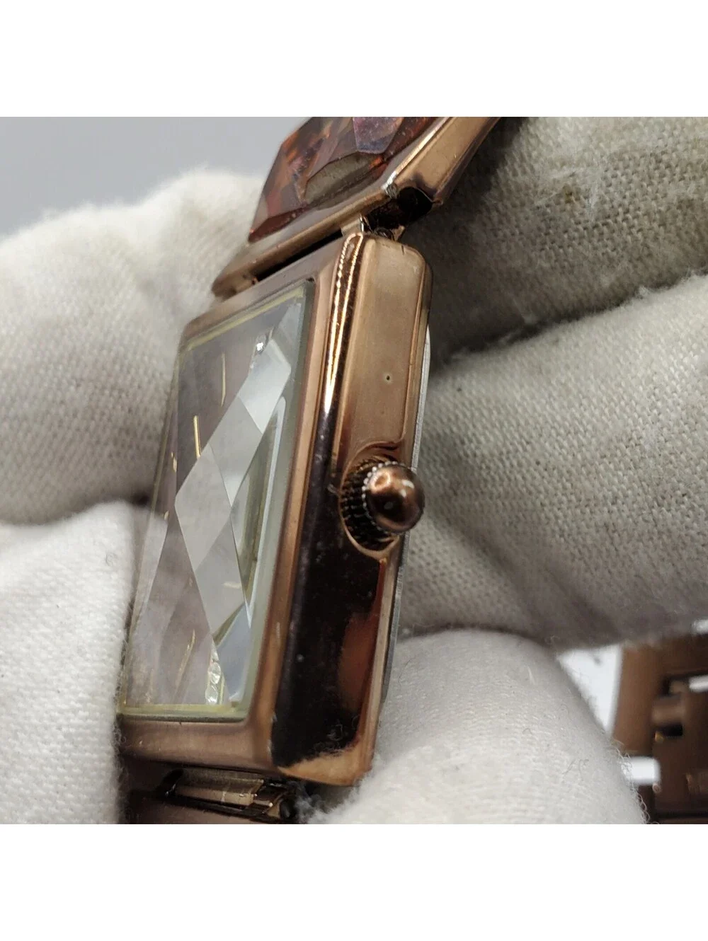 Valletta Rectangle Prisim Watch Women 21mm Bronze Tone New Battery